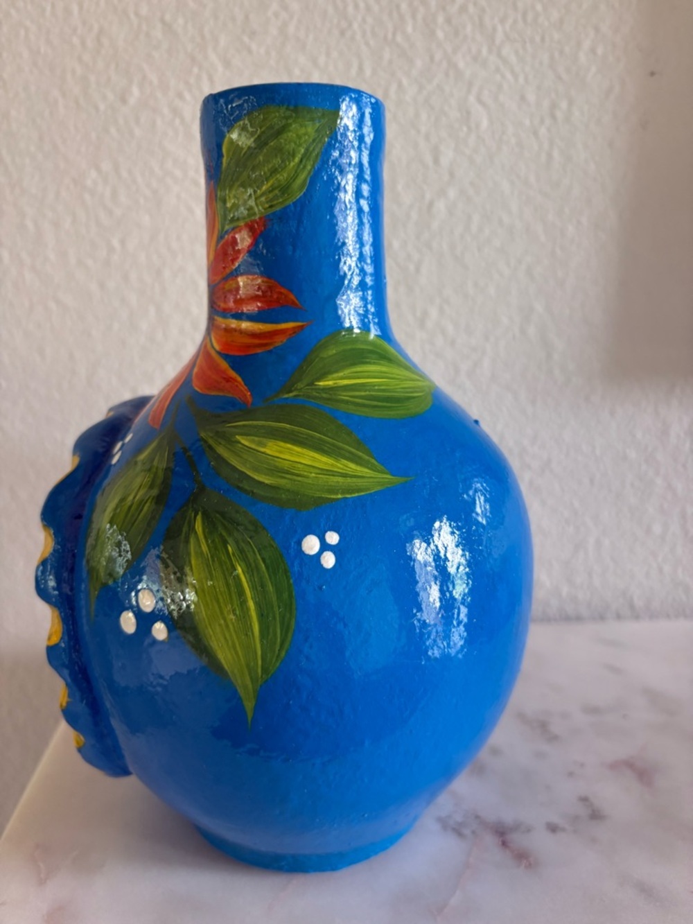 Hand-Painted Blue Floral Terracotta Chiminea - Picture 3 of 6